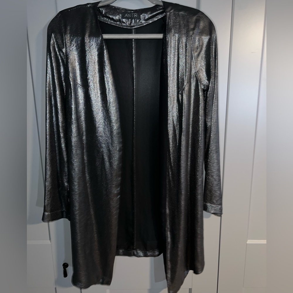 Shimmering Black Open Front Cardigan
